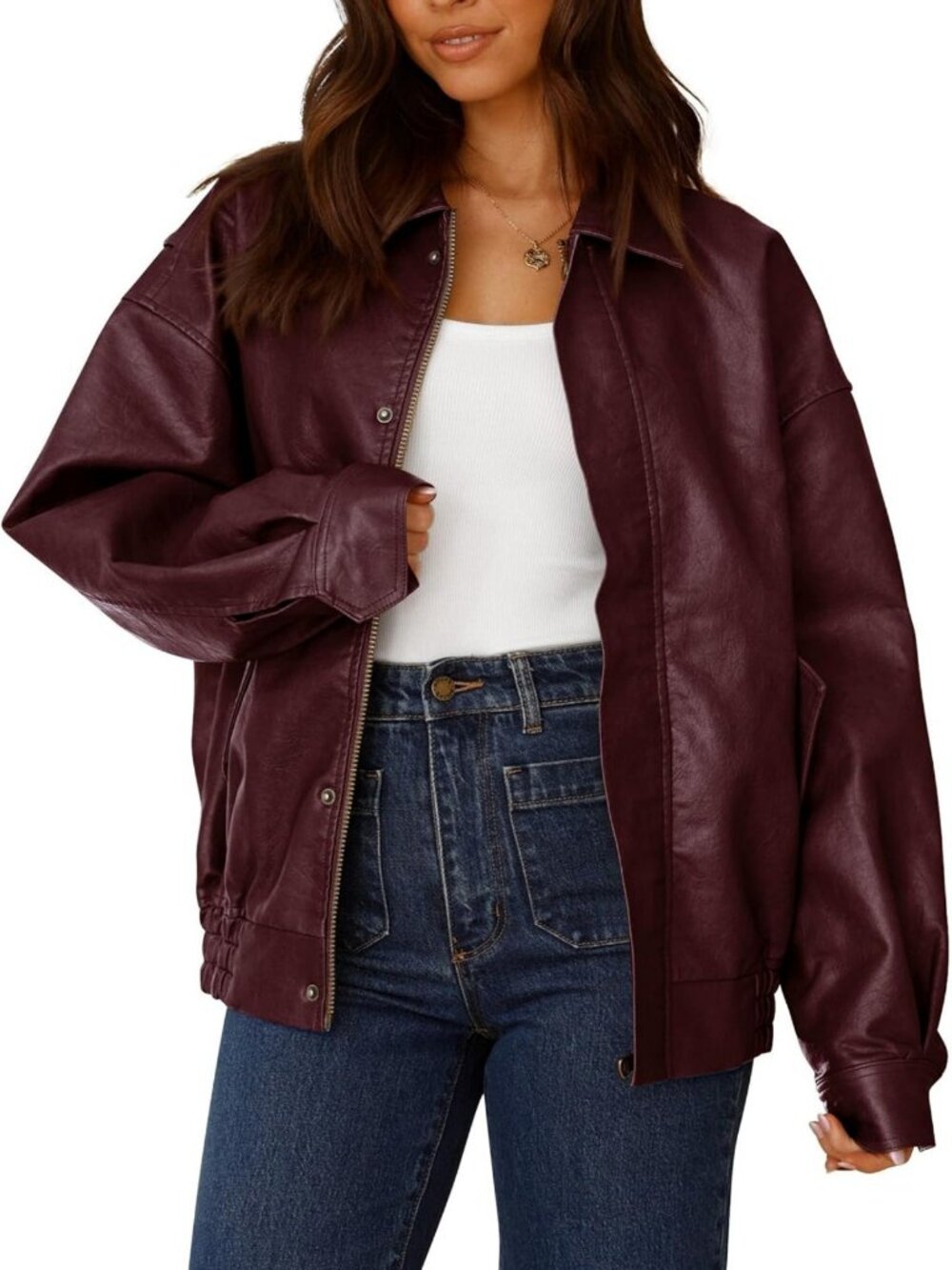 Chic Women's Faux Leather Motorcycle Jacket - Stylish Biker Coat for All Seasons